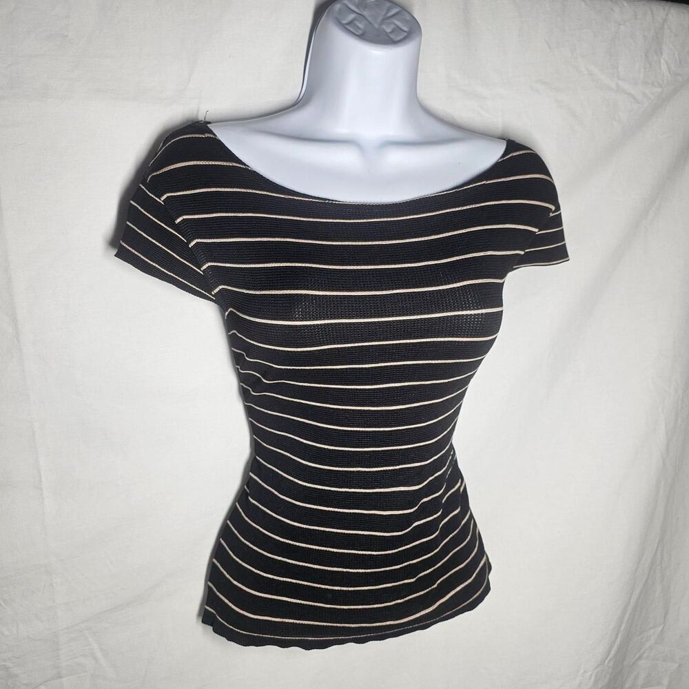 Stretchy striped emo grunge textured wide neck baby tee